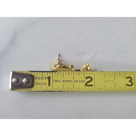 Gold Tone Dolphin Shaped Stud Earrings Vintage Costume Jewelry - Picture 7 of 10